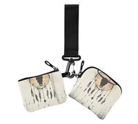 Western Cowboy Dream Catchers Deer Skulls Brown Dual Coin Purse Credit Card Holder Wallet Compact Size Zipper Cash Coin Purse with Wristlet Strap for Daily Use 2 Pcs, Western cowboy Dream Catchers