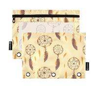 Western Cowboy Dream Catchers Tribal Wolf Yellow Binder Pocket Plastic Binder Pockets for 3 Rings Folders with Waterproof for Office Stationery Supply