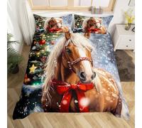 Western Cowboy Duvet Cover Set Single Size,Christmas Tree Winter Snowflake Romantic Bedding Set,Boys Girls Room Decor,Horse Animal Rustic Comforter Cover,Brown,1 Pillowcase(No Comforter)