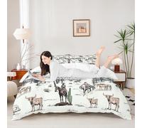Western Cowboy Duvet Cover Single Size,Vintage Southwest Style Comforter Cover for Adults Kids Bedroom Decor,Desert Cactus Cow Horse Animals Comfortable Bedding Set 1 Pillowcase,No Comforter