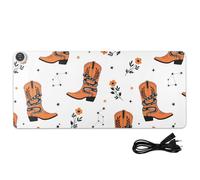 Western Cowboy Flowers White Pattern Heated Desk Mat Large Heated Warm Desk Pad with 3 Heating Levels PU Leather Desktop Table Protector for Work Home Decor, 31.5x13in