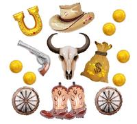 Western Cowboy Foil Balloons Cowboy Hat Boot Long Horn Cow Skull Gun Wheel Mylar Balloons For Last Rodeo Themed Balloon Arch Decor Cowgirl Bachelorette Birthday Wild West Party Decorations Supplies