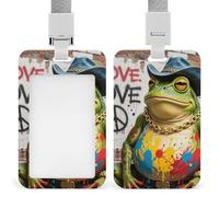 Western Cowboy Frog ID Badge Holder - Retractable Badge Reel, Vertical Card Name Tag Holder with Breakaway Lanyard, ID Cards Holders Case for Nurse Security Staff Women Men