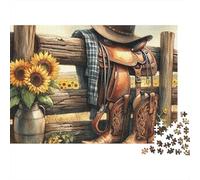 Western Cowboy Gear 1000 Pieces Puzzles Beautiful View Cowboy Saddle Boots Decoration Puzzle Educational Game Gifts Puzzles for Adults Jigsaw Puzzles for Adults 52x38cm/1000pcs