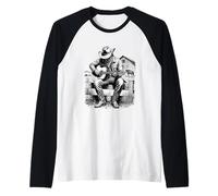 Western Cowboy Guitar Black White Vintage Line Art Design Raglan Baseball Tee