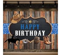 Western Cowboy Happy Birthday Backdrop Rustic Wooden Board Wild West Rodeo Theme Party Background for Boys Men Western Birthday Party Decorations Cake Table Banner Decor Photo Booth Props 7x5ft