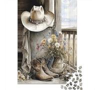 Western Cowboy Hat 1000 Piece Thick Cardboard Classic Jigsaw Puzzle Adults Educational Challenge Beautiful Decoration Value Pack 38x26cm/1000pcs