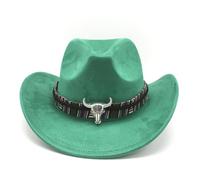Western Cowboy Hat, Black, Felt Material, Bull Skull Ornament, Multicolor Beaded Band