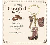 Western Cowboy Hat & Boot Keychain, Cowgirl Keychain with Inspirational Card, Unique Creative Keyring for Car Keys Backpack, Birthday Christ/mas Gifts for Women Mum Her, Western Style Keepsake