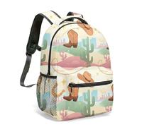 Western Cowboy Hat Boots 16 Inch All Over Print Backpack Vintage Cartoon Illustration School Bag Kids Men Women (09)