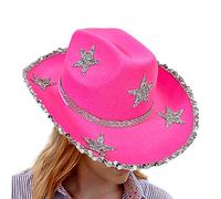Western Cowboy Hat - Felt Material | Glitter Cowgirl Hat 23 Inch Five-Pointed Star Rhinestone Set 130g, Disco Glamour System Enhances Style For Halloween Birthday Party Use