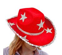 Western Cowboy Hat - Felt Material | Glitter Cowgirl Hat 23 Inch Five-Pointed Star Rhinestone Set 130g, Disco Glamour System Enhances Style For Halloween Birthday Party Use