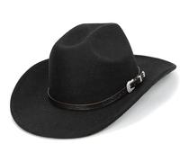 Western Cowboy Hat for Men Women Classic Fedora Hat with Buckle Belt, Black-w, M