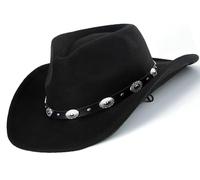 Western Cowboy Hat for Men Women Classic Fedora Hat with Buckle Belt (Size:M-L), Black-yb, M
