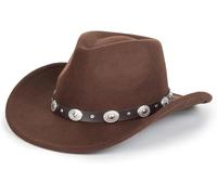 Western Cowboy Hat for Men Women Classic Fedora Hat with Buckle Belt (Size:M-L), Brown, M