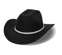 Western Cowboy Hat for Men Women Classic Roll Up Fedora Hat with Buckle Belt(Size:S-M), Black Bull Band, S/M