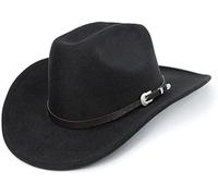 Western Cowboy Hat for Men Women Classic Roll Up Fedora Hat with Buckle Belt(Size:S-M), Black - Square, M