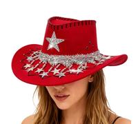 Western Cowboy Hat, Wide Brim Headpiece with Rhinestone Star, Western Hat with Wide Brim - for Themed Events Parties Christmas Festival Country Halloween Clubs
