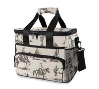 Western Cowboy Horse Cactus Cooler Bag Thermal Insulated Picnic Lunch Bag Box Large Cool Bag for Beach Picnic Camping Travel Men Women