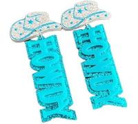Western Cowboy HOWDY Hat Acrylic Glitter Disco Dangle Earrings Retro Nashville Rodeo Party Jewelry for Concert Prom, Acrylic, No Gemstone