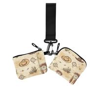 Western Cowboy Indian Headdress Hats Women's Coin Wallet Card Holder Small Detachable Zipper Purse Wallet with Zipper Coin Pocket for Women 2 Packs, Western cowboy Indian headdress hats, One Size