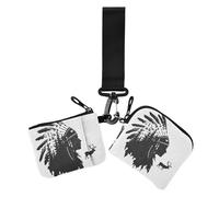 Western Cowboy Indian Headdress Tribal Deer Black Women's Wallets Card Cases Cute Fashion Card Wallet Money Organizer with Zipper Coin Pocket for Lady 2 Packs, Western cowboy Indian headdress Tribal
