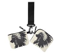 Western Cowboy Indian Headdress Tribal Wolf Black Women's Coin Purses Card Cases Cute Fashion Change Purse Wallet with Zipper Pocket for Woman 2 Packs, Western cowboy Indian headdress Tribal wolf