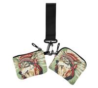 Western Cowboy Indian Tribal Wolf Green Dual Wristlet Wallets for Women Cute Fashion Money Organizers with Keychain for Ladies 2 Pcs, Western cowboy Indian Tribal wolf green, One Size, Print Art