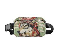 Western Cowboy Indian Tribal Wolf Green Fashionable Fanny Waist Pack for Women Men Large Capacity Crossbody Belt Bag with Adjustable Strap for Travel Vacation Running, Western cowboy Indian Tribal