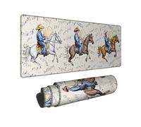 Western Cowboy Large Gaming Mouse Pad, Vintage Horse Riders, Music Notes, Non-Slip Washable Rubber Mouse Pad for Home Computer and