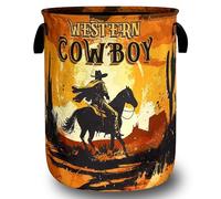 Western Cowboy Laundry Basket Oxford Cloth Desert Riding Laundry Hamper With Handle Portable Clothes Storage Basket Foldable Funny Laundry Bag 18.9"x16.5" For Laundry Room/Bedroom/Bathrooms