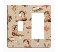 Western Cowboy Light Switch Cover Plates/Outlet Covers, Beige Rustic Boots and Cacti Design, Thermoplastic Wall Plates, Standard Size Toggle Rocker