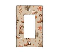 Western Cowboy Light Switch Cover Plates/Outlet Covers, Beige Rustic Boots and Cacti Design, Thermoplastic Wall Plates, Standard Size Single Rocker