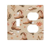 Western Cowboy Light Switch Cover Plates/Outlet Covers, Beige Rustic Boots and Cacti Design, Thermoplastic Wall Plates, Standard Size Toggle Duplex