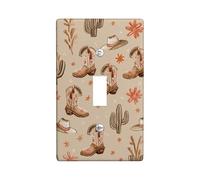 Western Cowboy Light Switch Cover Plates/Outlet Covers, Beige Rustic Boots and Cacti Design, Thermoplastic Wall Plates, Standard Size Single Toggle