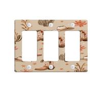 Western Cowboy Light Switch Cover Plates/Outlet Covers, Beige Rustic Boots and Cacti Design, Thermoplastic Wall Plates, Standard Size 3 Gang Wall Plate