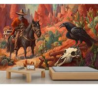 Western Cowboy Murals Wild Horses Wallpaper for Walls Beautiful Sunset Landscape Wallpaper Abstract for Kids Bedroom Living Room Boys Room Sofa TV Background Large Mural Poster 450X300cm