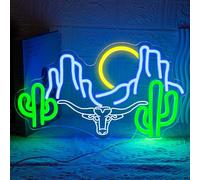 Western Cowboy Neon Sign Sunset Neon Lights for Wall Decor Longhorn Bull With Western Decoration Light Dimmable Neon Sign Desert With Cactus for Bar Man Cave Birthday Christmas Gifts