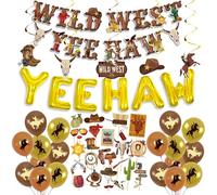 Western Cowboy Party Decorations Banner - 55Pcs West Wild Themed Decoration Including YEE HAW Letter Balloons Wild West Yee Haw Banners Photo Props for Wild Boys Birthday Party Supplies