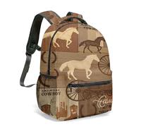 Western Cowboy Print Backpack 16 Inch Retro Wild West Saloon Vintage Horse Riding Style All Over Pattern Rucksack Daypack (02)