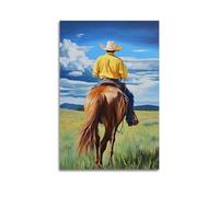 Western Cowboy Riding Canvas Wall Art, Rustic Horseman Horse Painting Hanging Paintings Poster, Art Prints for Living Room Bedroom Restaurant Ranch Wall Decor 16x24inch(40x60cm)