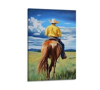 Western Cowboy Riding Canvas Wall Art, Rustic Horseman Horse Painting Hanging Paintings Poster, Art Prints for Living Room Bedroom Restaurant Ranch Wall Decor 16x24inch(40x60cm)