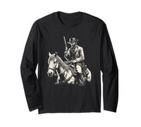 Western Cowboy Riding Horse, Dark Outlaw Art Black Graphic Long Sleeve T-Shirt