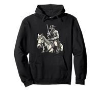 Western Cowboy Riding Horse, Dark Outlaw Art Black Graphic Pullover Hoodie