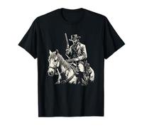 Western Cowboy Riding Horse, Dark Outlaw Art Black Graphic T-Shirt