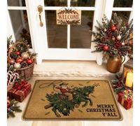 Western Cowboy Santa Christmas Quote Welcome Door Mat 29x17 Inch | Western Theme, Entry Mat, Rustic Holiday Decor, Humorous Holiday Quote, Non-slip Rubber Backing, Seasonal Entrance Accents