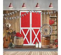 Western Cowboy Scene Photography Backdrop Red Barn Door Farm BBQ Party Decoration Cowgirl Background Photo Booth Props 300x200CM