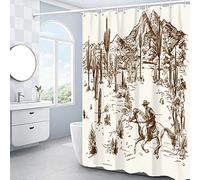 Western Cowboy Shower Curtain, Cactus Shower Curtain, Farmhouse Country Shower Curtain for Bathroom American Wild West Cowboy Riding Horse in Desert, Waterproof Fabric with 12PCS Hooks, 72" W X 72" L