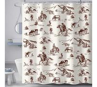 Western Cowboy Shower Curtain, Wild West Cowboy Ride Horse Desert Cactus Shower Curtain for Bathroom, Farmhouse Country American West Theme Fabric Decor Bath Curatain Set with Hooks, 72X84 Brown