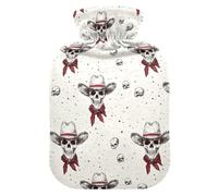 Western Cowboy Skull Cowboy hot Bottle Water Bag with Soft Cover, 1L Warm Compress for Neck and Shoulder Pain Relief,Neck and Shoulder Pain Relief,Bolsa Caliente para Dolores musculares